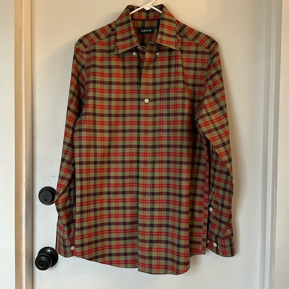 Orvis Mens Button Down Shirt small Plaid Long Sleeve Collared
